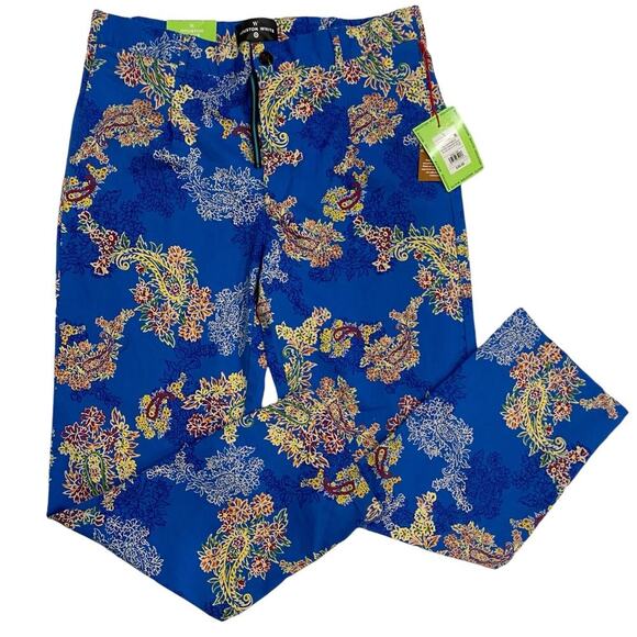 Houston White for Target Blue Floral Wide Leg Chino Pants Size Large 98% Cotton - Picture 5 of 12
